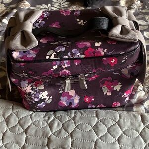 Floral Cosmetic Bag with Gray Handles